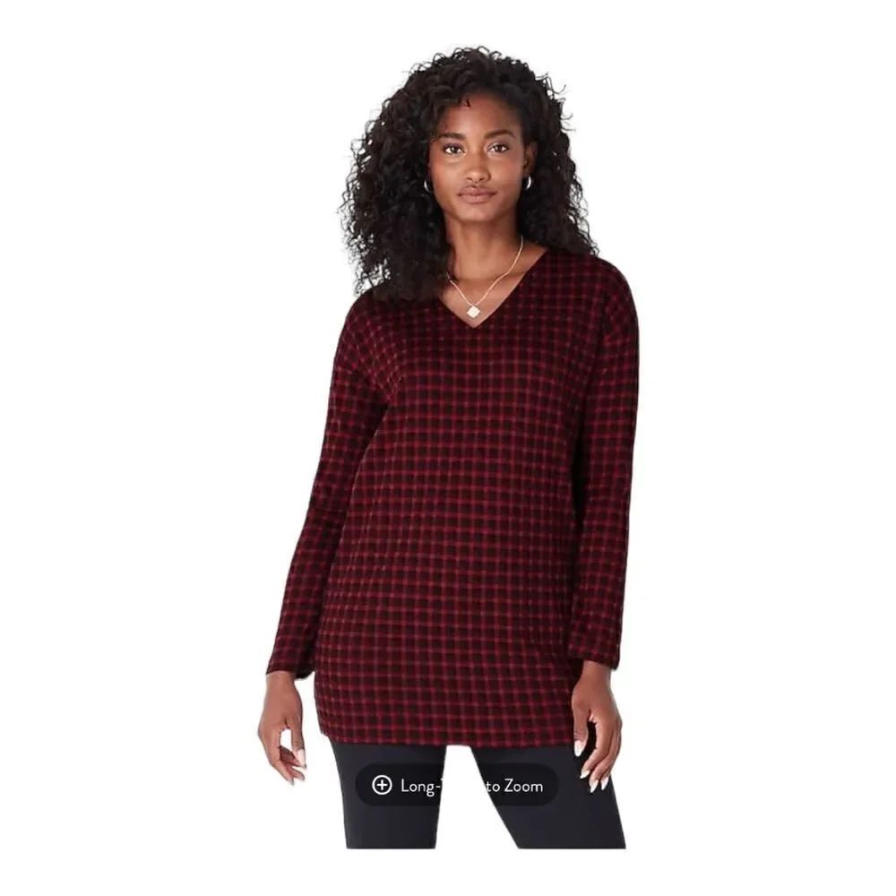 J. Jill Simply Supima V-Neck Tunic in scarlet merry gingham size L petite